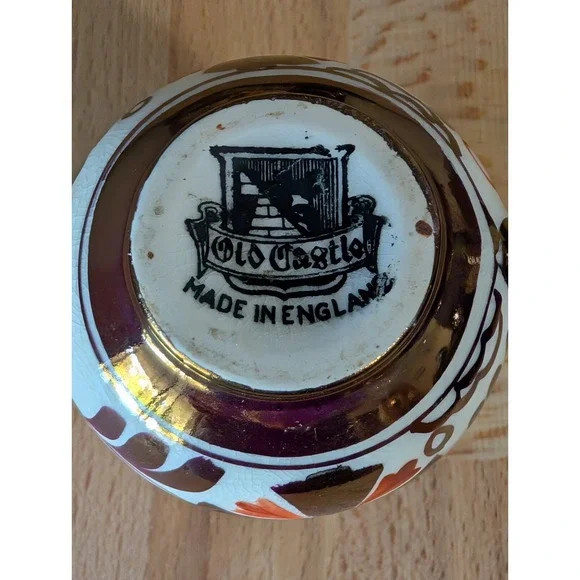 Vintage Old Castle Jug Made in England White & Copper Luster Floral 2 3/8 Inch - Picture 13 of 13